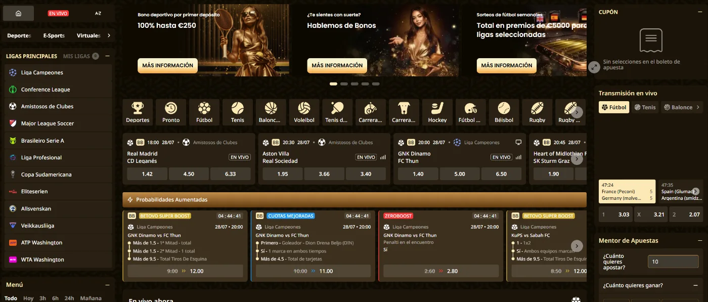 GoldSpin casino apuestas deportivas con partidos, cuotas y mercados de fútbol en vivo